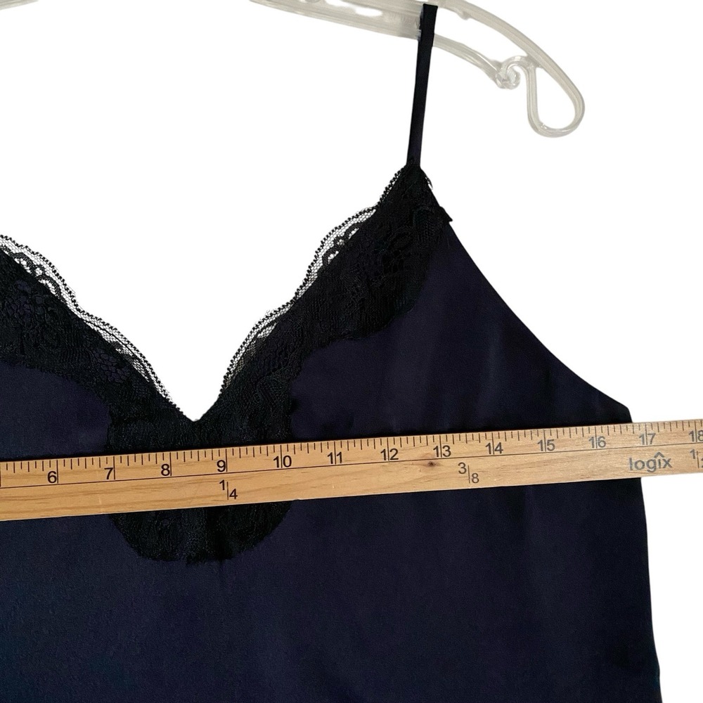 Babydoll Y2K Tank Top XS Navy Lace Satin Spaghetti Adjusted Straps Sexy Glam - Picture 4 of 7